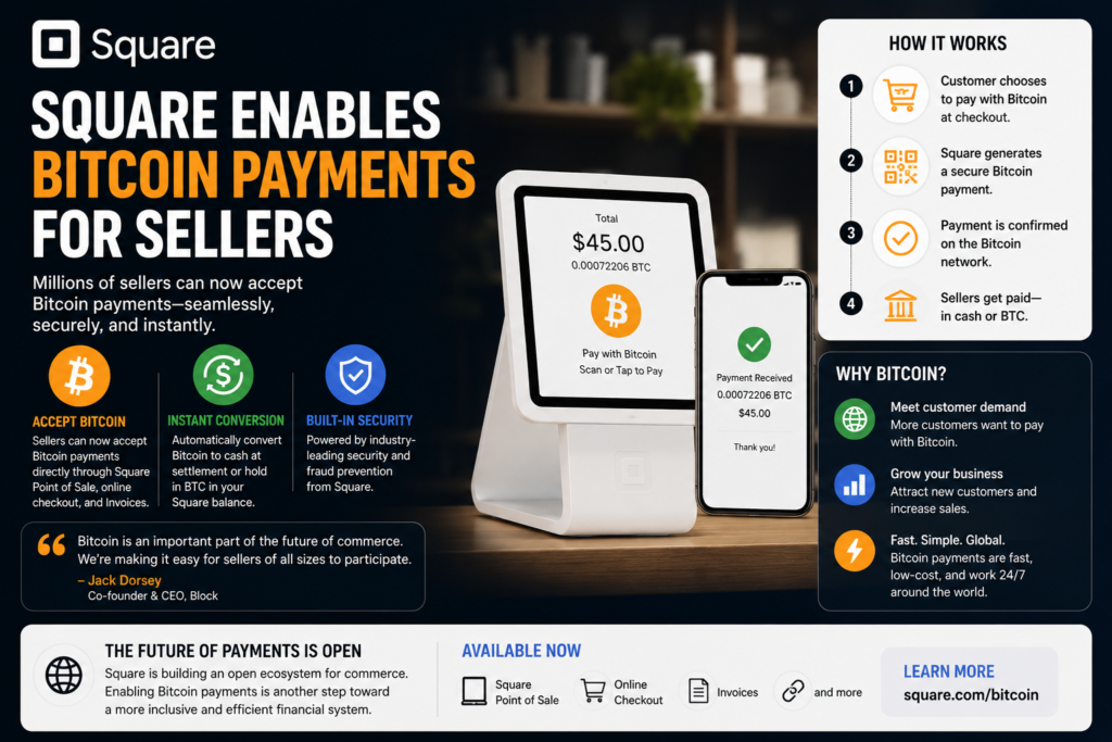 Square Enables Bitcoin Payments for Sellers